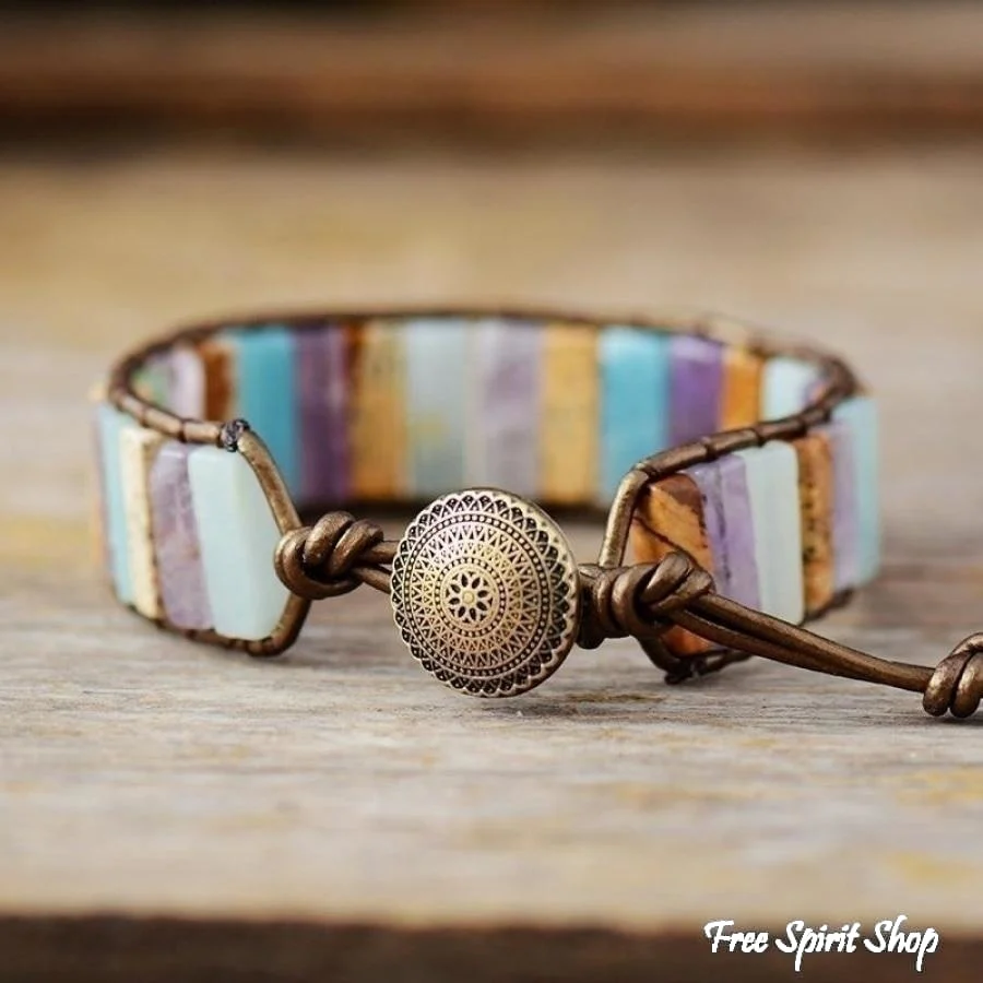 Handmade Natural Pink Opal Stone Leather Wrap Bracelet - Image 7