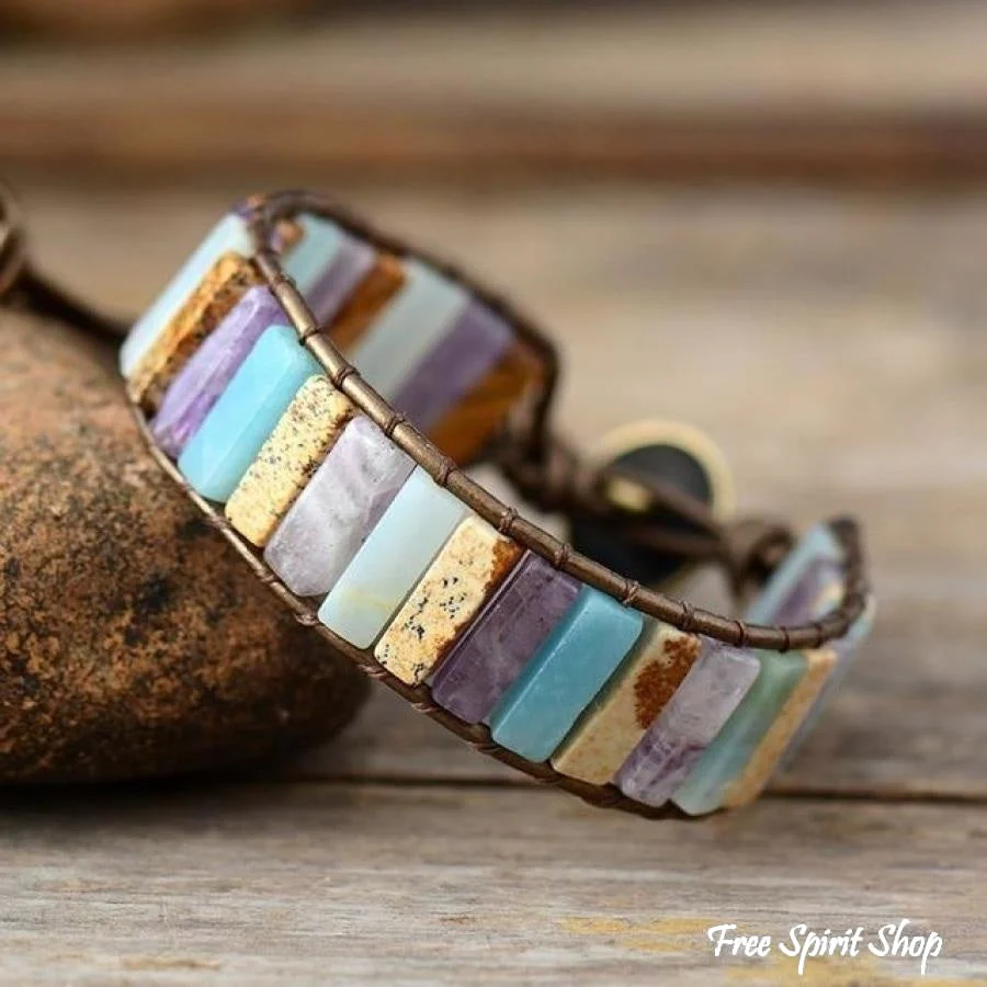 Handmade Natural Pink Opal Stone Leather Wrap Bracelet - Image 9