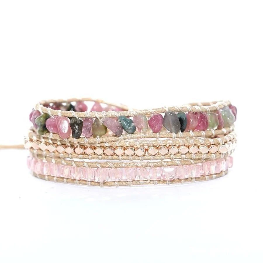 Handmade Natural Pink Tourmaline Wrap Bracelet - Image 3