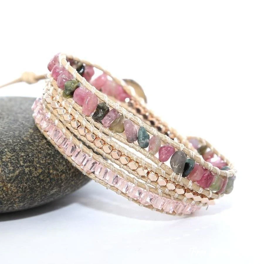 Handmade Natural Pink Tourmaline Wrap Bracelet - Image 4