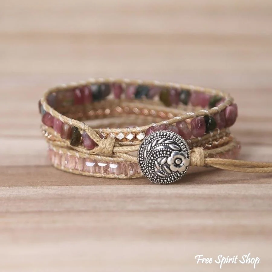Handmade Natural Pink Tourmaline Wrap Bracelet - Image 5