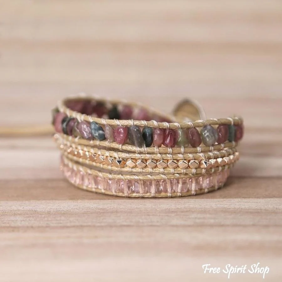 Handmade Natural Pink Tourmaline Wrap Bracelet - Image 6