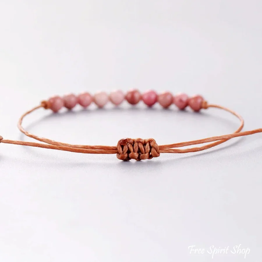 Handmade Natural Rhodonite Stone Adjustable Bracelet - Image 3
