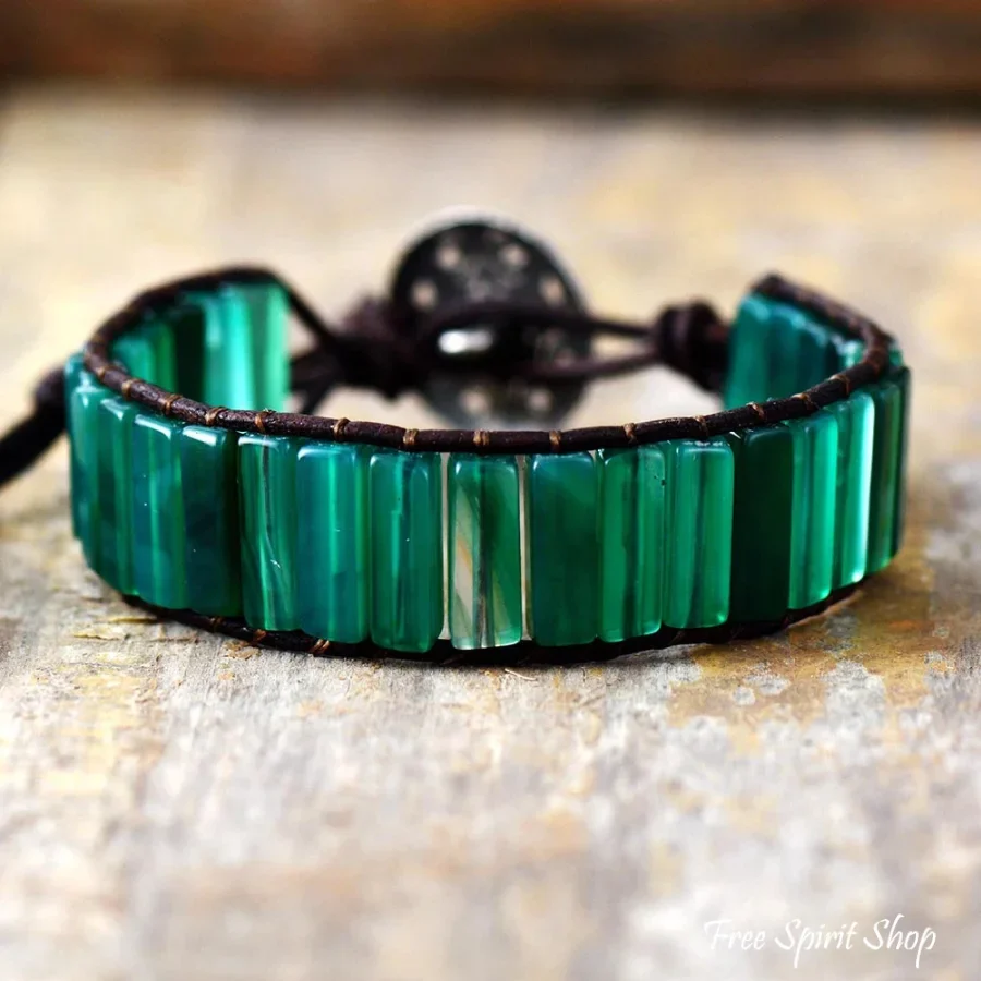Handmade Natural Green Onyx Tube Stone Bracelet - Image 4