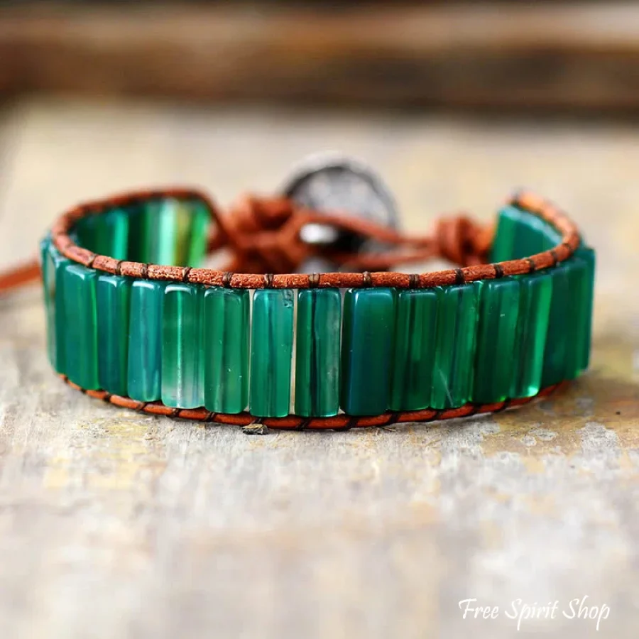 Handmade Natural Green Onyx Tube Stone Bracelet - Image 7