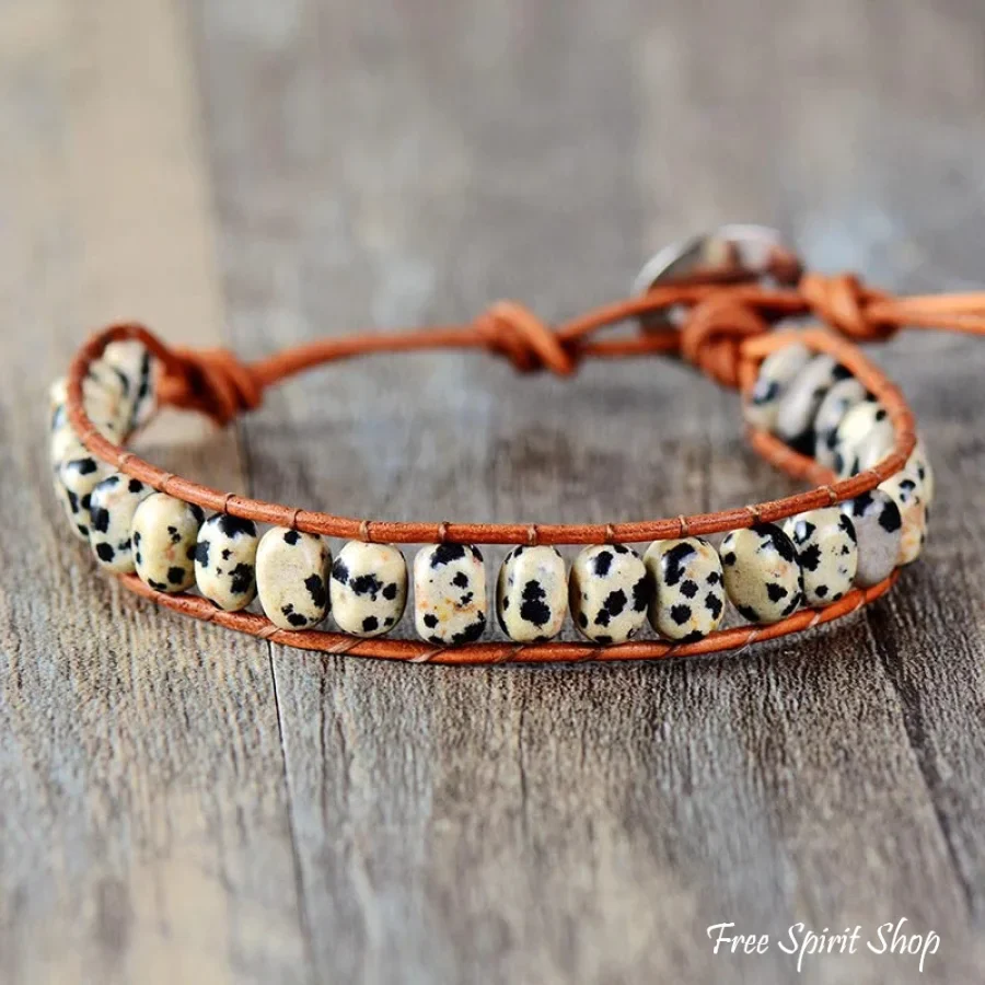 Handmade Natural Semi-precious Jasper Bead Leather Bracelet - Image 3