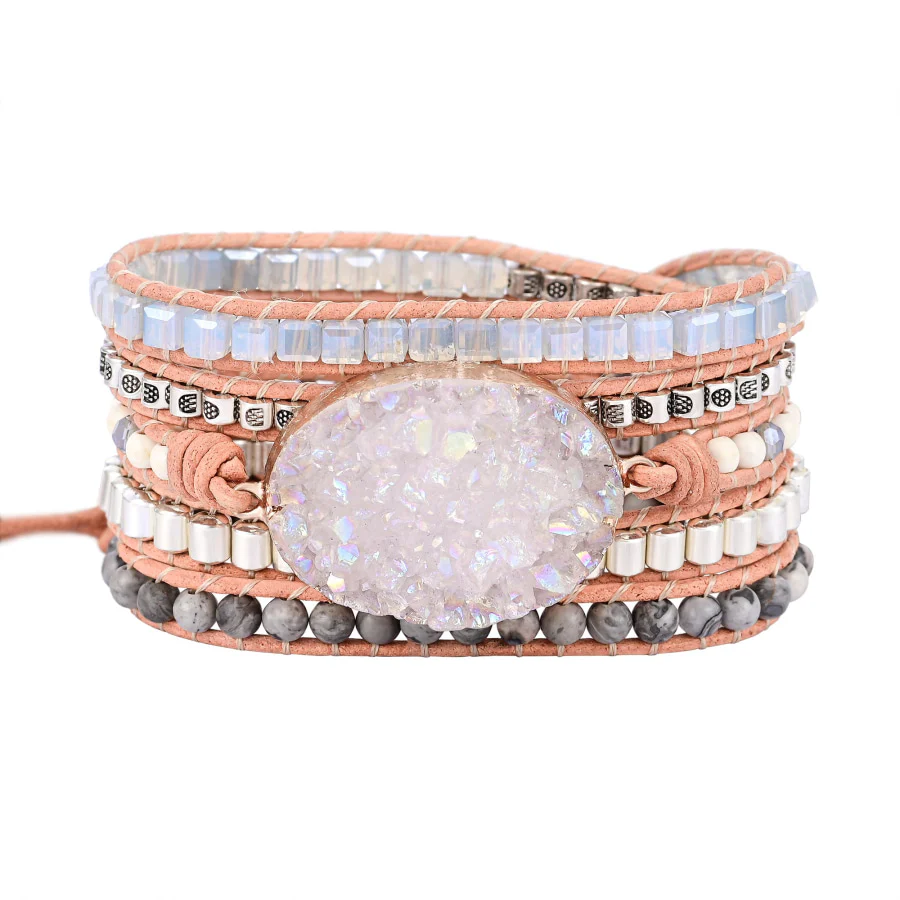Handmade Natural Celestine Druzy Wrap Bracelet - Image 3