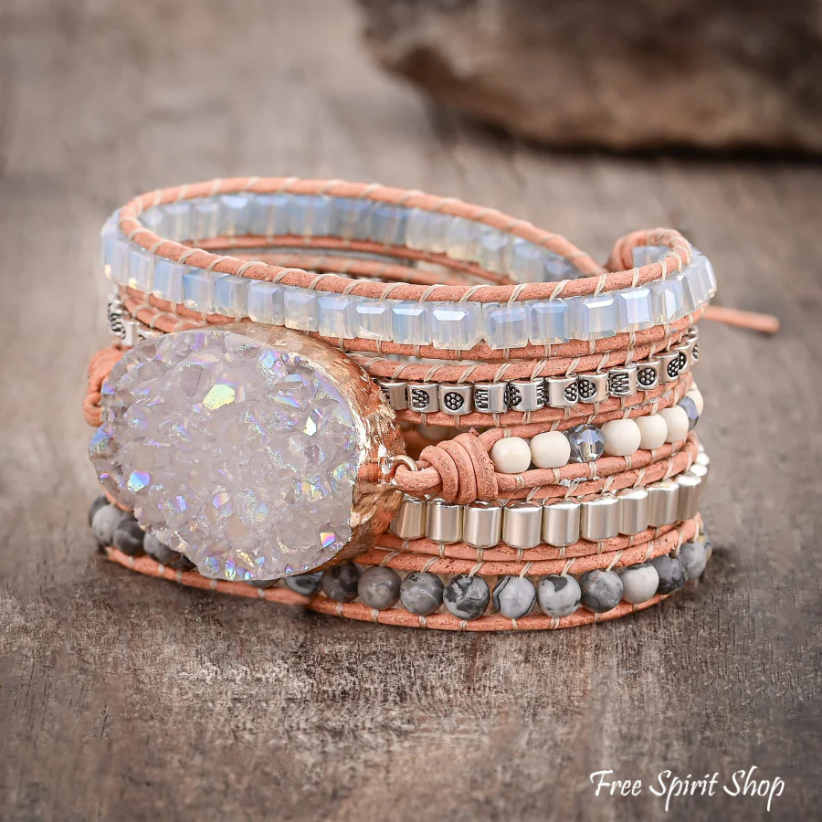 Handmade Natural Celestine Druzy Wrap Bracelet - Image 4