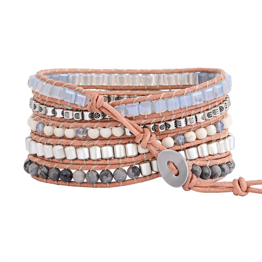 Handmade Natural Celestine Druzy Wrap Bracelet - Image 5