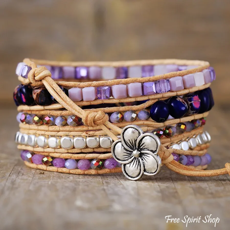Handmade Purple Jasper & Amethyst Teardrop Wrap Bracelet - Image 3