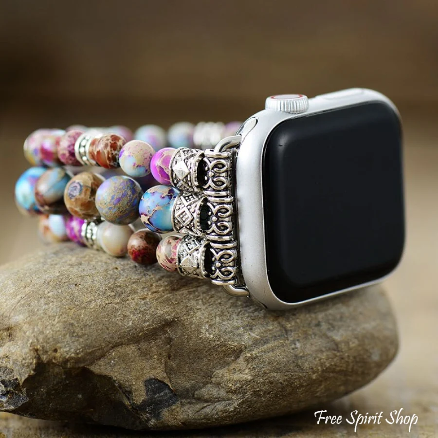 Handmade Purple Jasper Bead Elastic Apple Watch Band - Image 2
