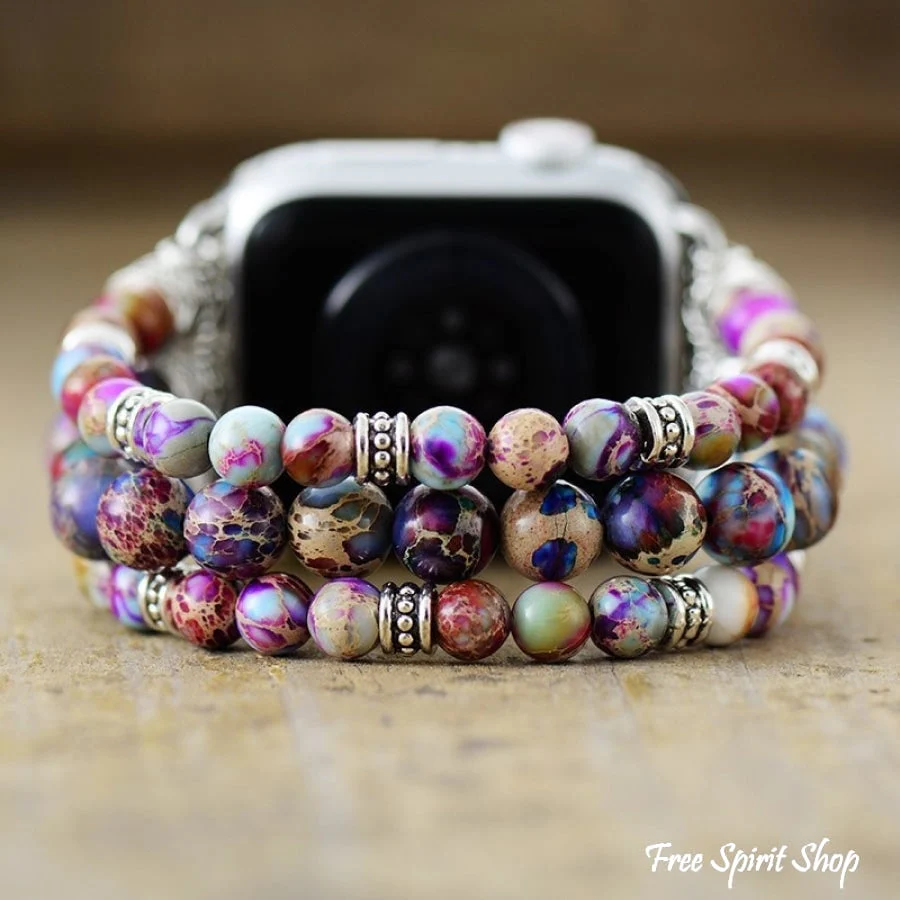 Handmade Purple Jasper Bead Elastic Apple Watch Band - Image 4