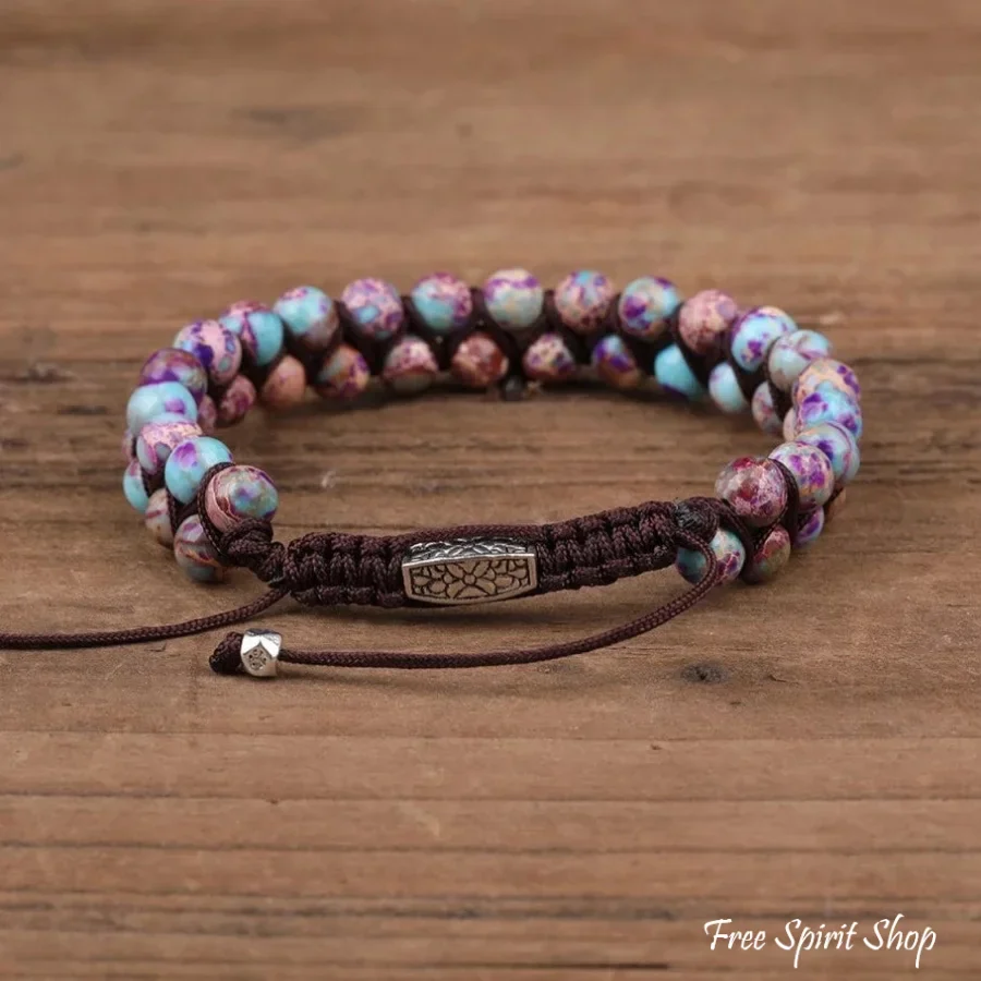 Handmade Purple Jasper Braided Adjustable Bracelet - Image 3