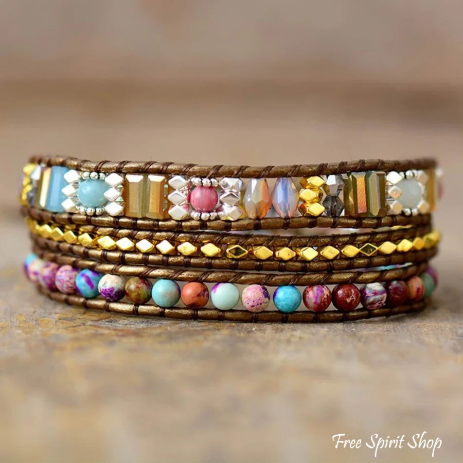 Handmade Purple Jasper Bronze Wrap Bracelet