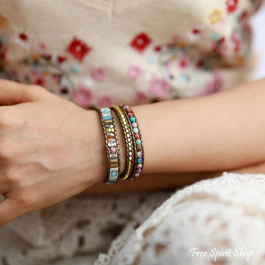 Handmade Purple Jasper Bronze Wrap Bracelet - Image 2