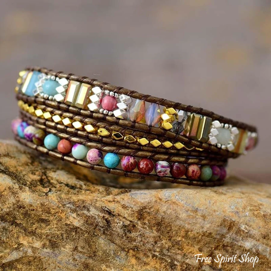 Handmade Purple Jasper Bronze Wrap Bracelet - Image 3