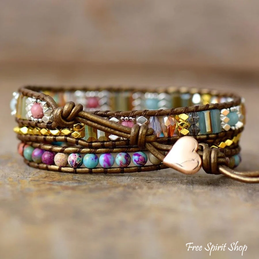 Handmade Purple Jasper Bronze Wrap Bracelet - Image 4