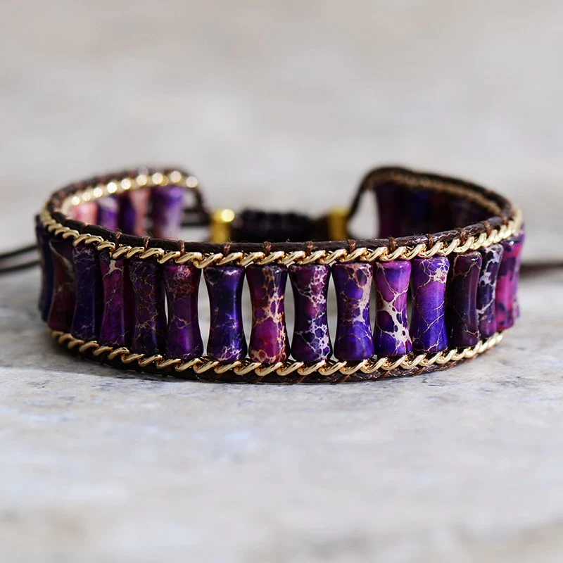 Handmade Purple Jasper & Gold Chain Bead Bracelet - Image 2