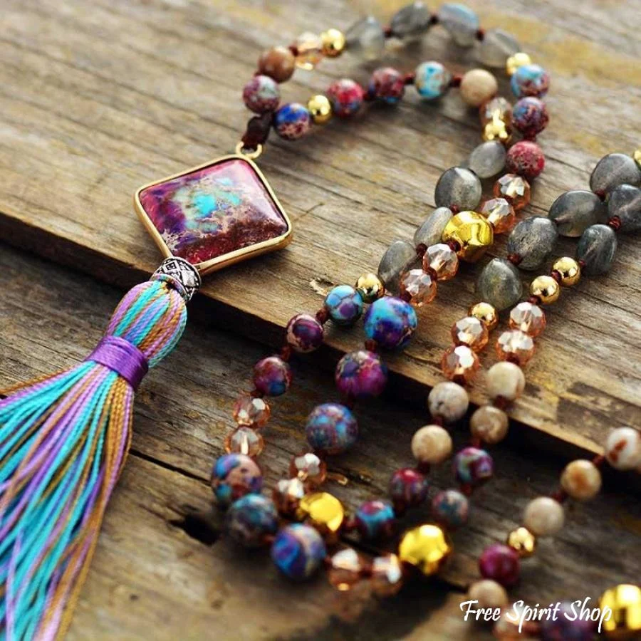 Handmade Purple Jasper & Labradorite Bead Necklace - Image 4