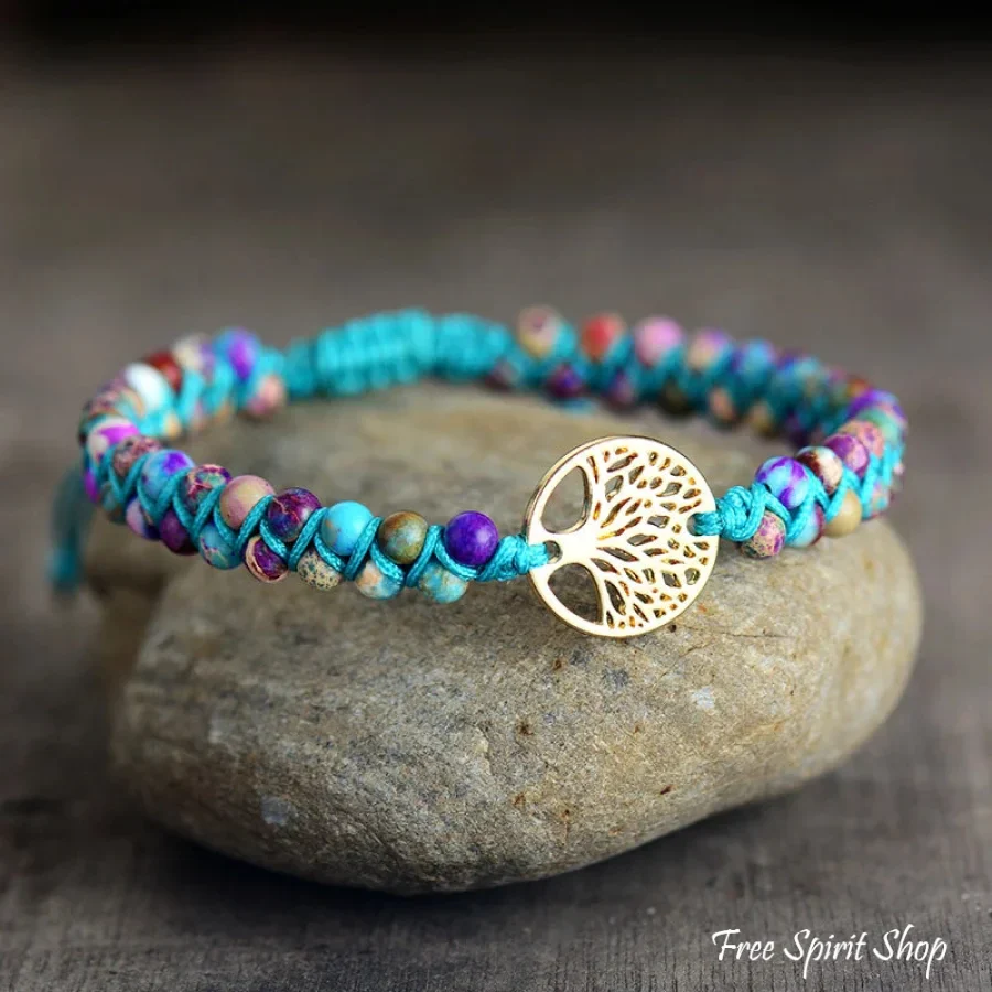Handmade Purple Jasper Tree of Life Braided Bracelet - Image 2
