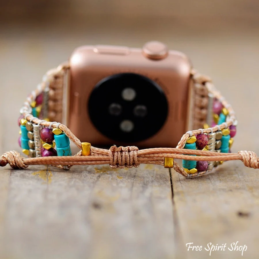Handmade Purple Jasper & Turquoise Apple Watch Band - Image 3
