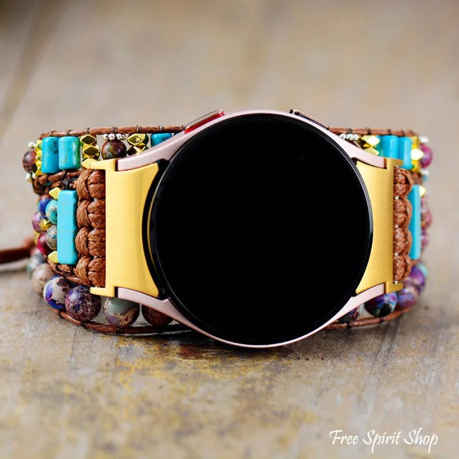 Handmade Purple & Turquoise Bead Samsung Galaxy 4 5 6 7 Watch Band