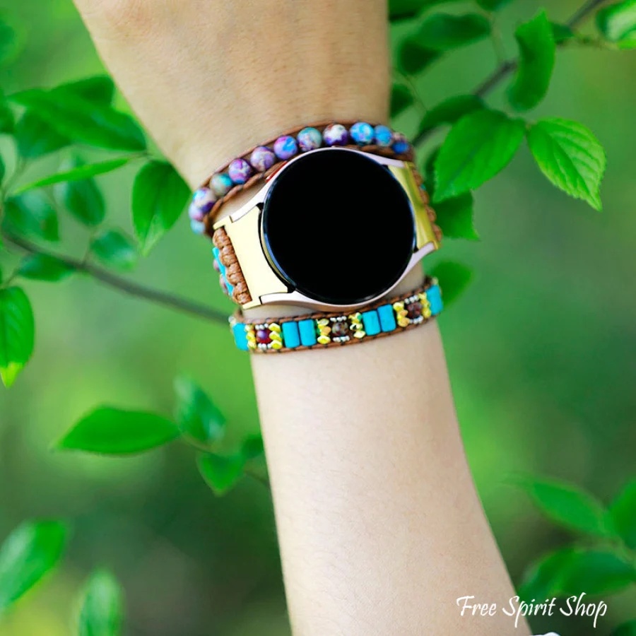 Handmade Purple & Turquoise Bead Samsung Galaxy 4 5 6 7 Watch Band - Image 2