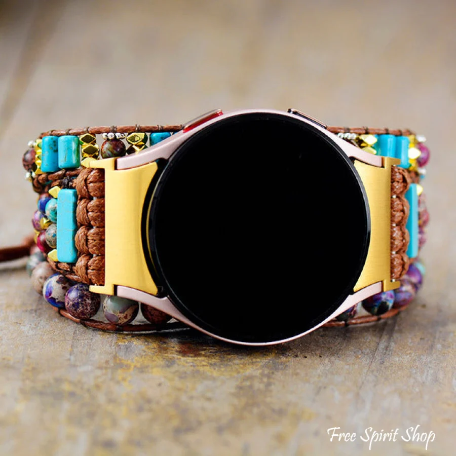 Handmade Purple & Turquoise Bead Samsung Galaxy 4 5 6 7 Watch Band - Image 3