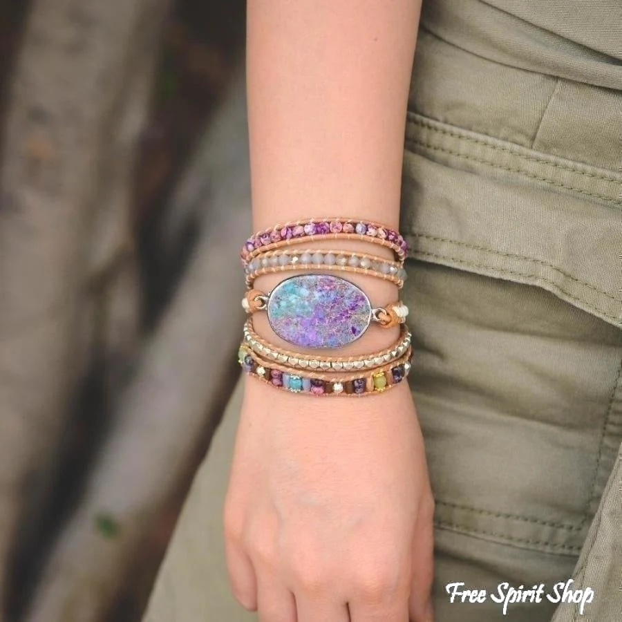 Handmade Purple & Turquoise Jasper Wrap Bracelet - Image 2