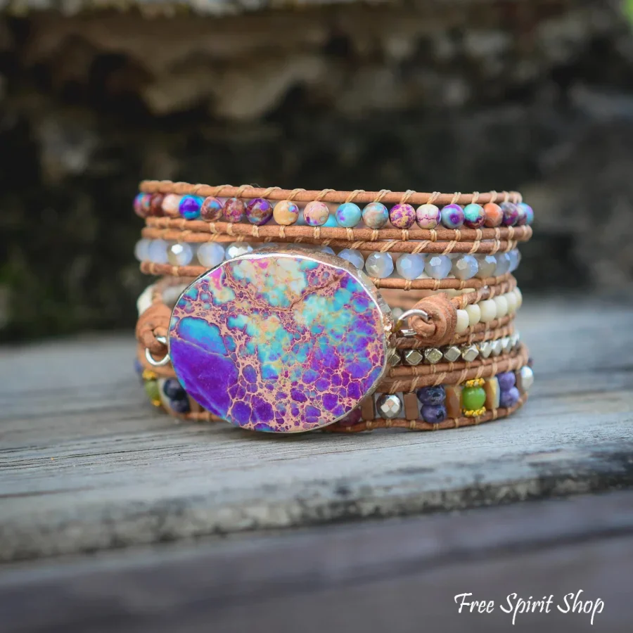 Handmade Purple & Turquoise Jasper Wrap Bracelet - Image 3
