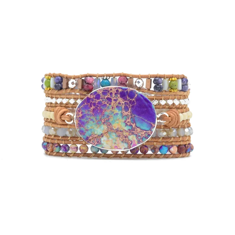 Handmade Purple & Turquoise Jasper Wrap Bracelet - Image 5