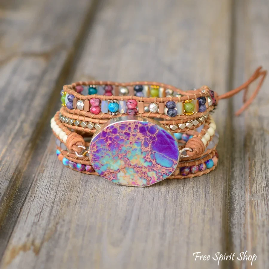 Handmade Purple & Turquoise Jasper Wrap Bracelet - Image 6