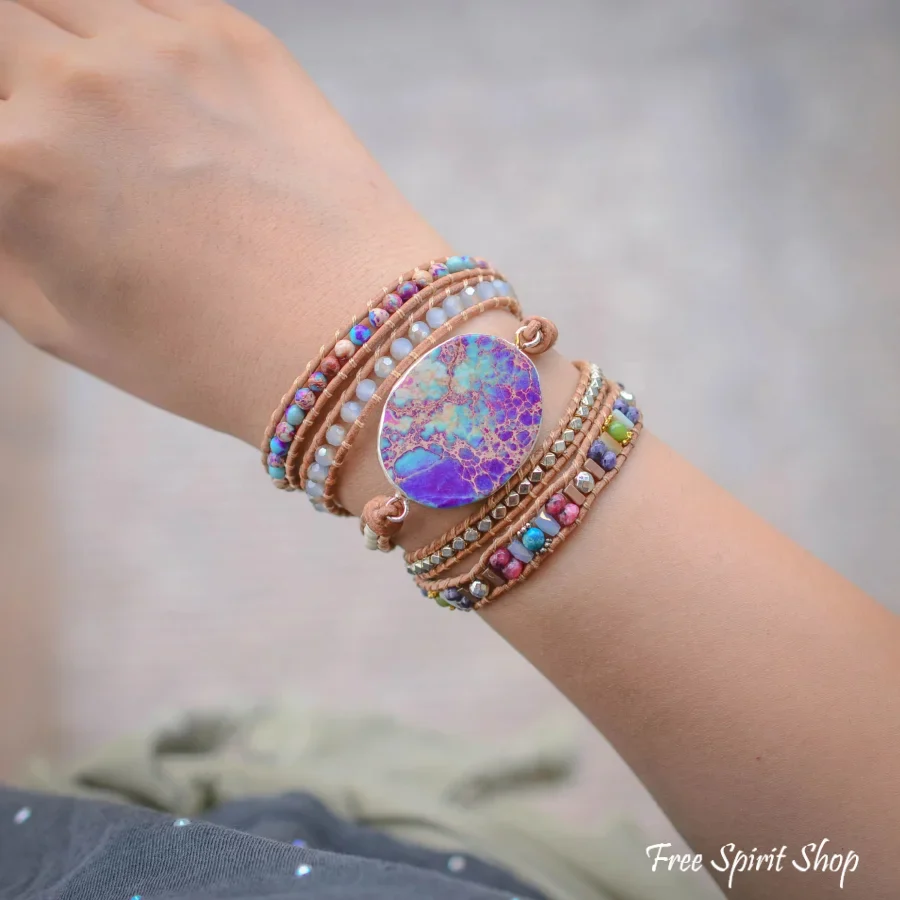 Handmade Purple & Turquoise Jasper Wrap Bracelet - Image 7