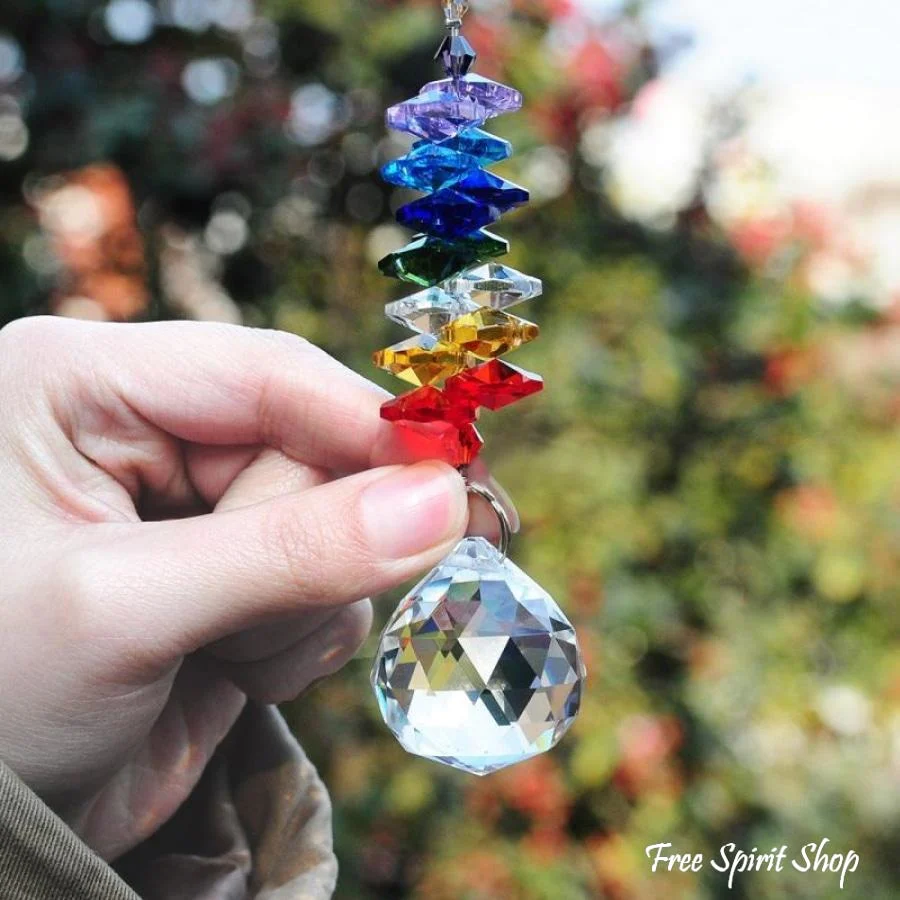 Handmade Rainbow 7 Chakra Crystal Ball Suncatcher - Image 4