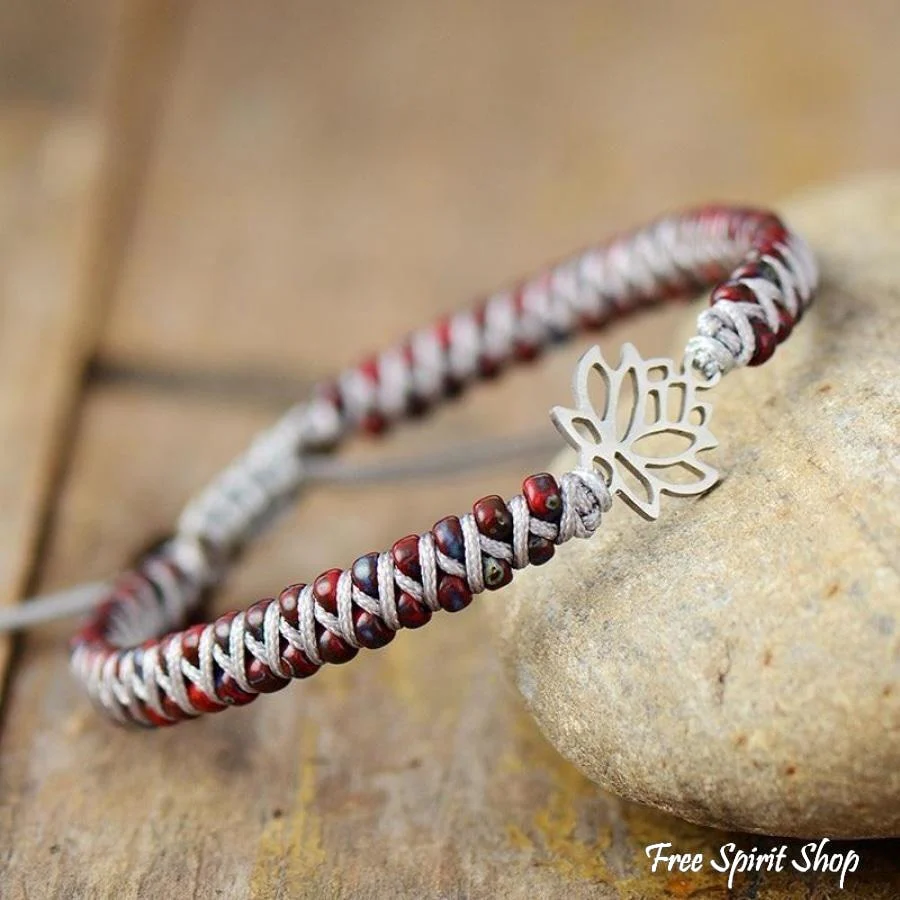 Handmade Red Jasper & Lotus Flower Bead Bracelet - Image 2