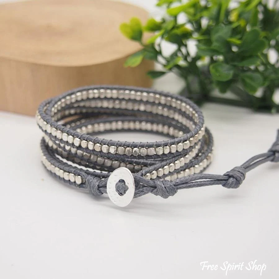 Handmade Silver Brass Bead Wrap Bracelet - Image 2