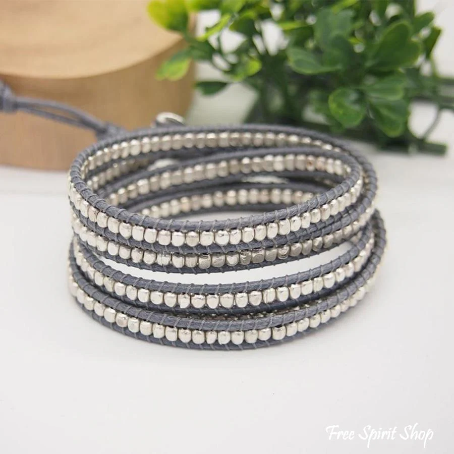 Handmade Silver Brass Bead Wrap Bracelet - Image 3
