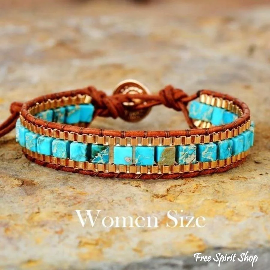 Handmade Turquoise Howlite Square Bead Bracelet - Image 3
