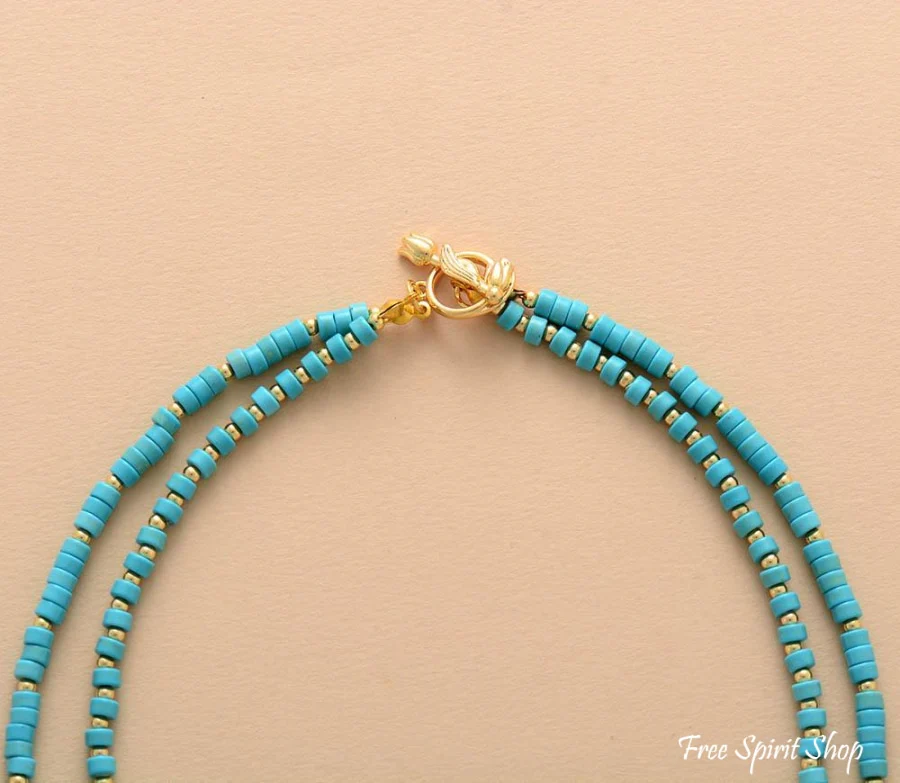Handmade Turquoise Howlite Two Layer Necklace - Image 6