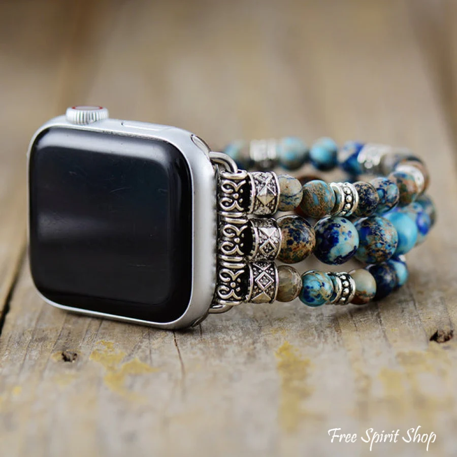 Handmade Turquoise Jasper Bead Elastic Apple Watch Band - Image 2