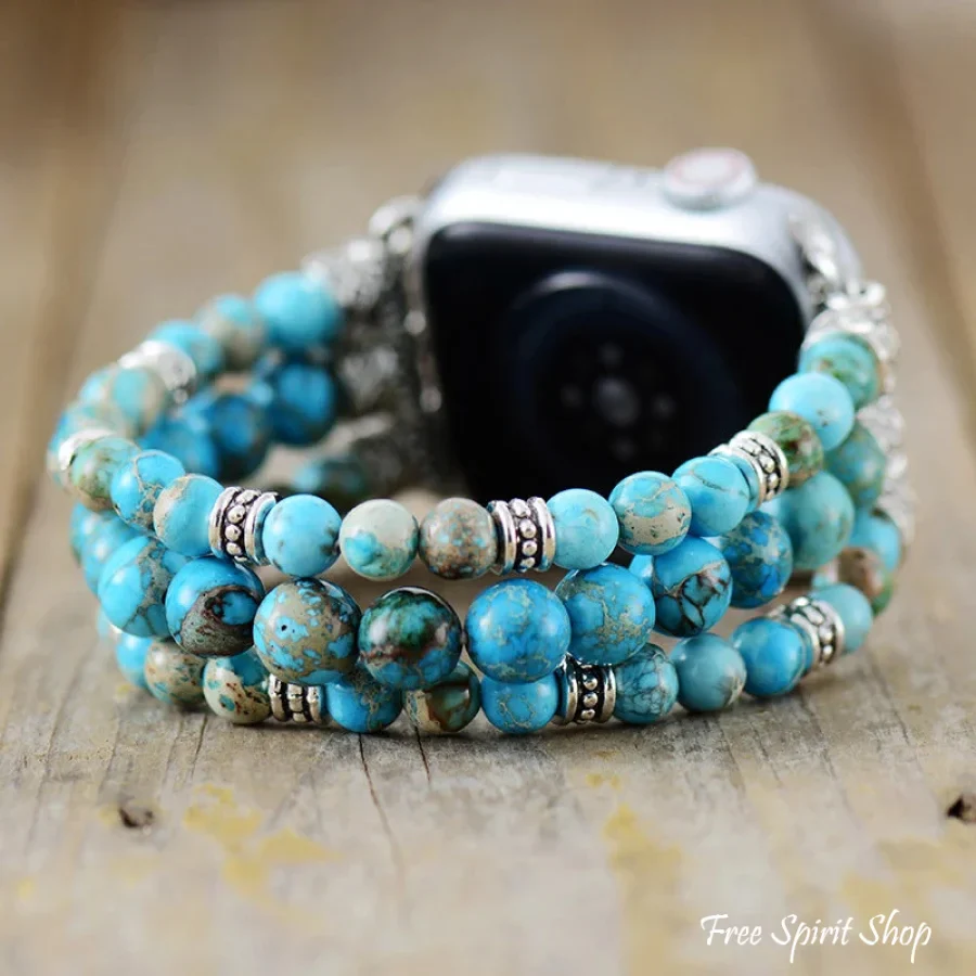 Handmade Turquoise Jasper Bead Elastic Apple Watch Band - Image 4