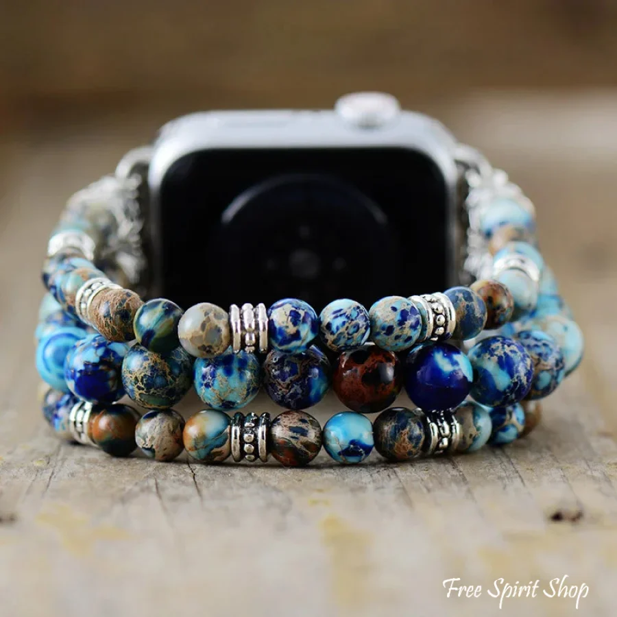 Handmade Turquoise Jasper Bead Elastic Apple Watch Band - Image 5