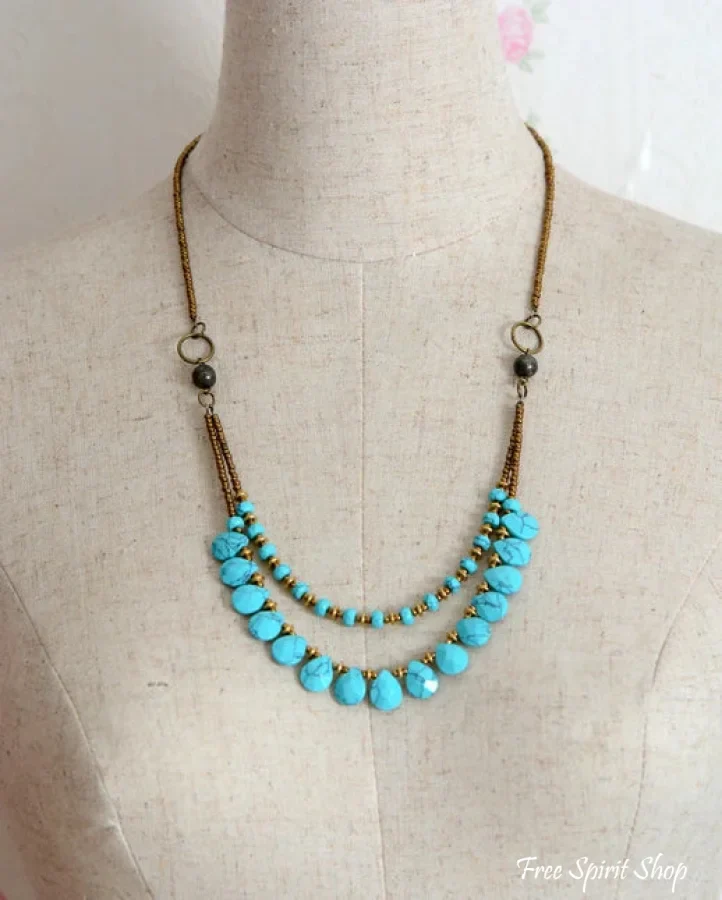 Handmade Turquoise Jasper Multi-Layer Beaded Necklace - Image 3