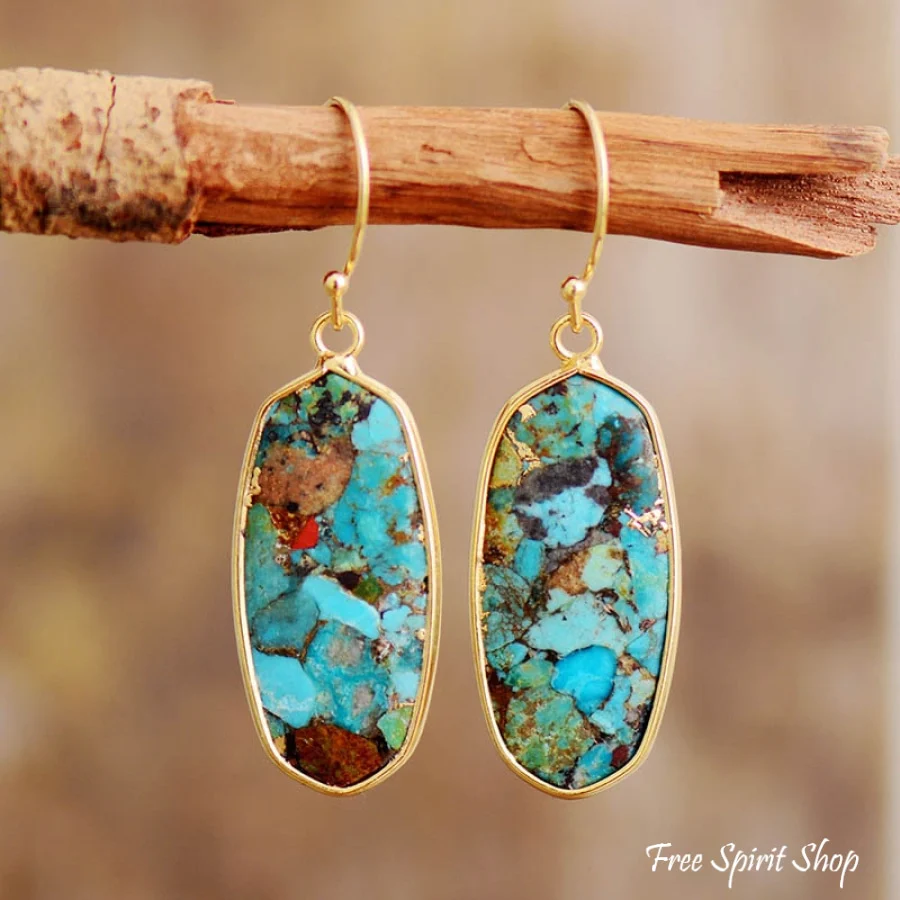 Handmade Turquoise Jasper Oval Drop Earrings - Image 2
