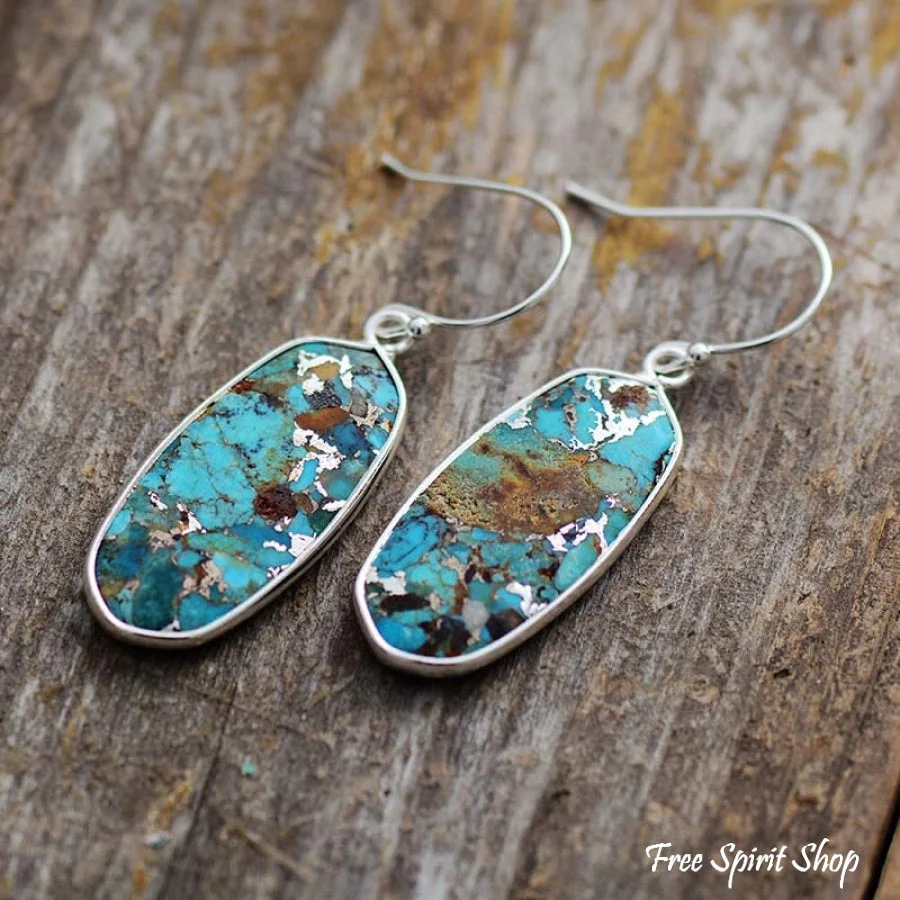 Handmade Turquoise Jasper Oval Drop Earrings - Image 4