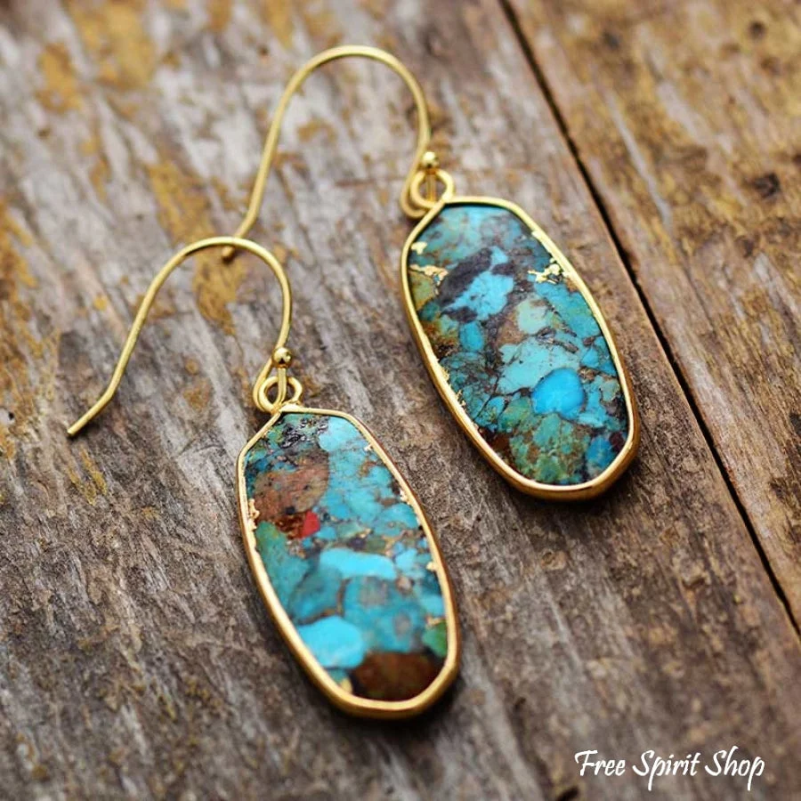 Handmade Turquoise Jasper Oval Drop Earrings - Image 5
