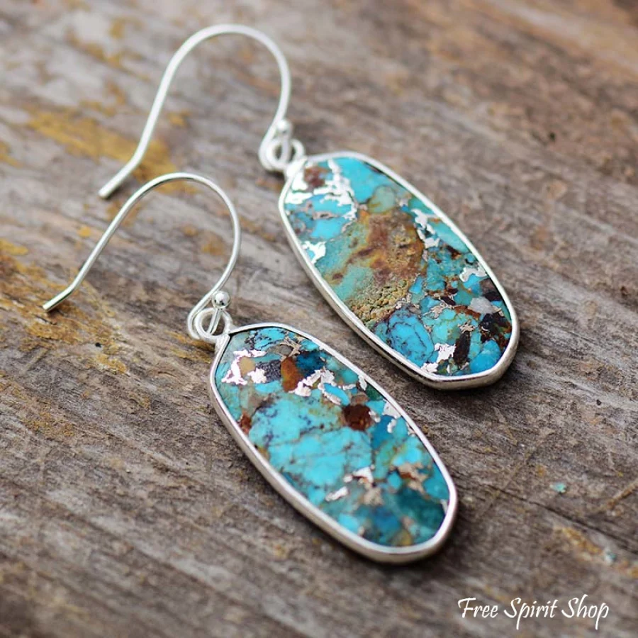 Handmade Turquoise Jasper Oval Drop Earrings - Image 7