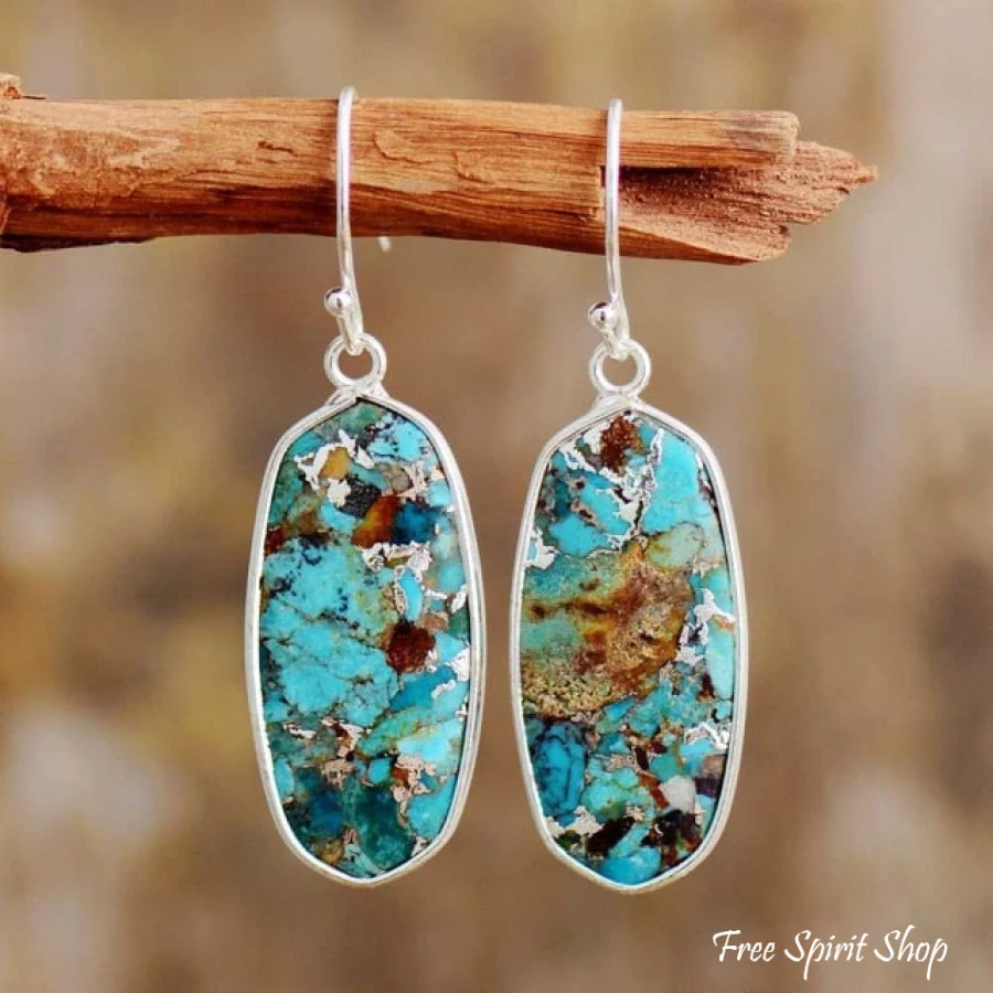 Handmade Turquoise Jasper Oval Drop Earrings - Image 8