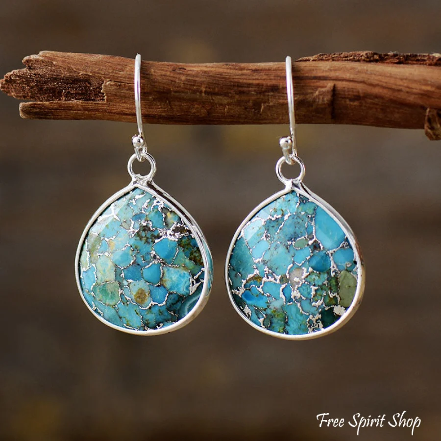 Handmade Turquoise Jasper Silver Earrings