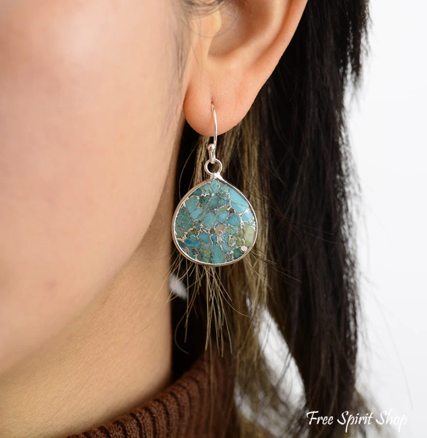 Handmade Turquoise Jasper Silver Earrings - Image 2